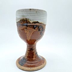 Studio Art Pottery Goblet Chalice Cup Textured Brown Black Stoneware Signed #1