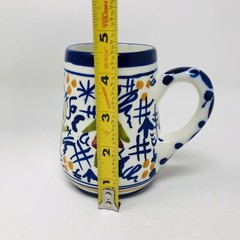 Mediterranean Core COFFEE MUG 12oz Art Pottery Italian Painted Blue Rim Ceramic