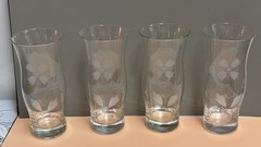 Set Of 5 Crystal Vintage Etched Floral Drinking Glasses 12oz Tapered Shape EUC