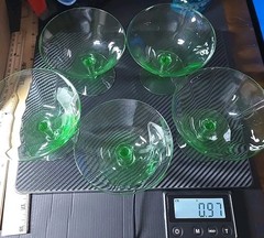Vintage Set (5) Glowing Uranium Paneled Optic Low Sherbet Depression Era Glasses