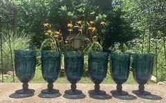 Vintage Set Of 6 Libbey Duratuff Dusky Blue Ice Tea Wine Glasses Goblets