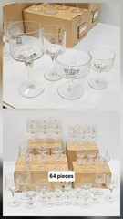 SERVICE FOR 14 Belgium Boussu Crystal 64pc Water Wine Cocktail Champagne Glasses