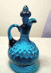 Vintage Mid-Century Blue Coindot Glass Decanter/Cruet with Stopper Empoli