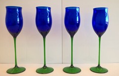 Mikasa Style Champagne Glasses Set 4 Tulip 10″ Green Blue Celebration Drinkware