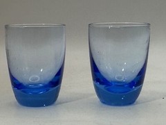 Set of Four Vintage Art Deco Nouveau Blue Glass in Silver Metal Holder Cordials