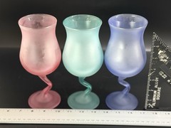 VTG Libbey Wine Glass Pastel Colors Frosted Glass Goblet With Z Stem Set Of 3