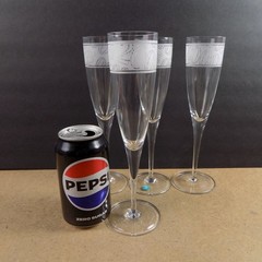 4 Tiffany & Co. Crystal Millennium 2000 Champagne Flutes Glasses 9.25″ Tall