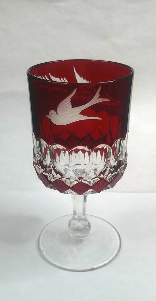 Victoria, Greensburg Glass Co, Goblet, Ruby Stain w/ Engraving, EAPG, c1892