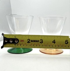 6 VTG Pedestal Conical Bar Glasses w’ Weighted Green & Amber Bases, 3” Tall MCM