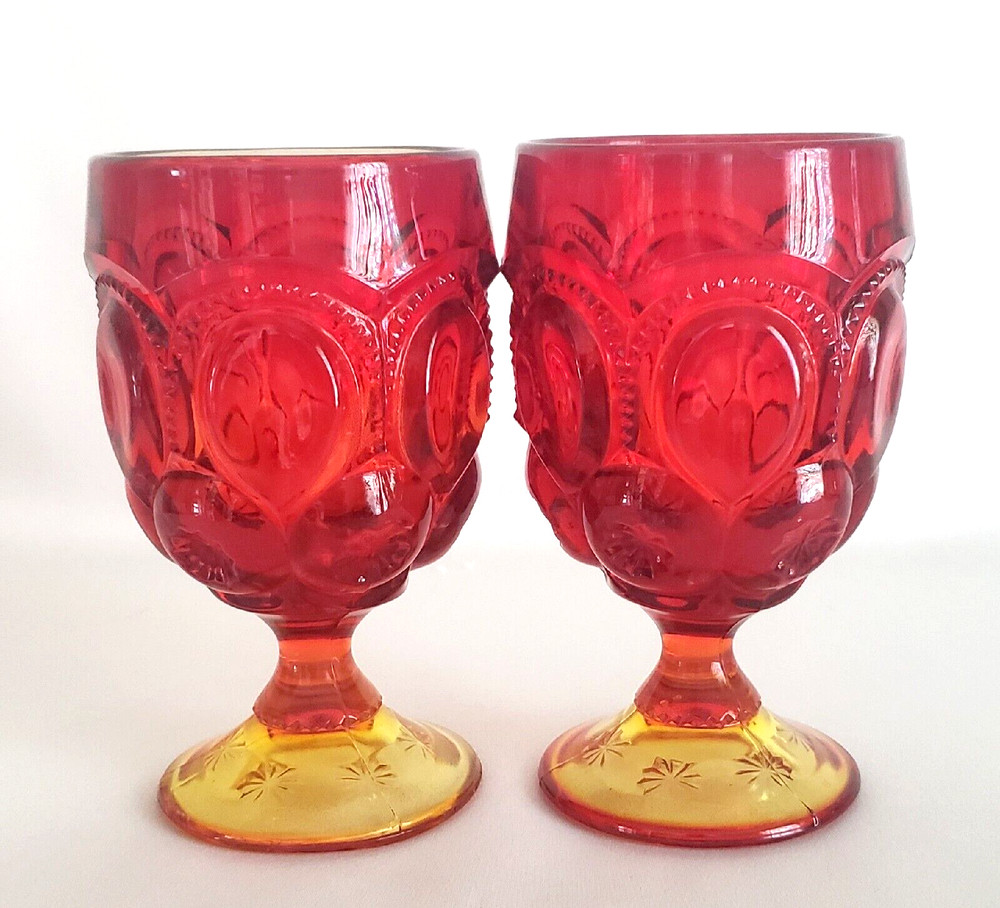 LE Smith AMBERINA Moon & Stars 9 oz Wine Water Goblet Holiday VTG – Set of 2