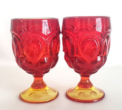LE Smith AMBERINA Moon & Stars 9 oz Wine Water Goblet Holiday VTG – Set of 2