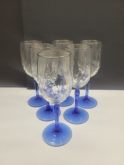 Crystal Blue Libbey Arby’s Drape Optic Blue Stem 8″ Glass Set Of 6