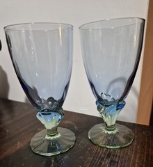 2 Bormioli Rocco Bahia Footed 6″ Tall Water Goblet Green Blue Italian Glassware