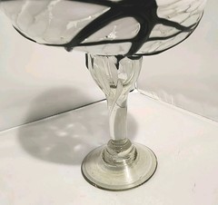 Hand Blown Mexican Glass Margarita White Spotted Pattern Black Applied Swirl