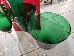 Gorham Touch Of Gold Ivy Set 4 Crystal Goblets Green Stem Glasses 811058
