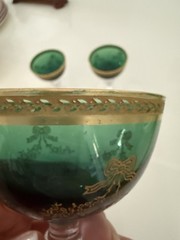 3 Tiffin Vintage Bouquet Green – Gold Encrusted LIQUEUR Glassware