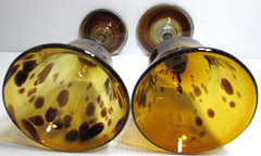 Hand-Blown Glass Goblets SET OF 2 Amber Brown Tortoise Shell Leopard Spots #5