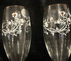 Vintage Champaign Flutes with Honey/ Amber Color Trim/stem Italy 9.50” H (2)