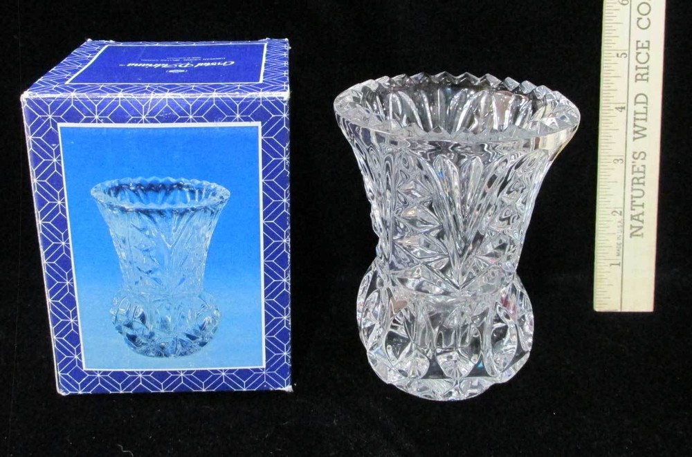 Crystal D Adriana Vase Miniature Bud Original Box Yugoslavia Lead Glass