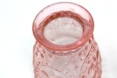 Clear Pink Glass Tumbler Fleur De Lis 4″ Tall Thick Hobnail Glass 240ml RARE