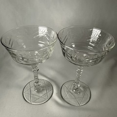 Rock Sharpe Arctic Rose Sherbet Glasses Cambridge Cut Crystal Dessert Set of 2