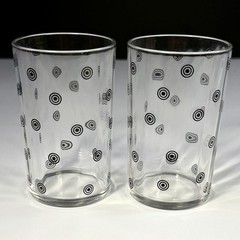 Vintage 1935 Kraft Swanky Swigs Black Circle Dot Glasses Juice Tumblers Set of 2