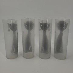 READ (4) Libbey Maida Armour Parisian Black Siamese Cats Frosted High Ball Glass