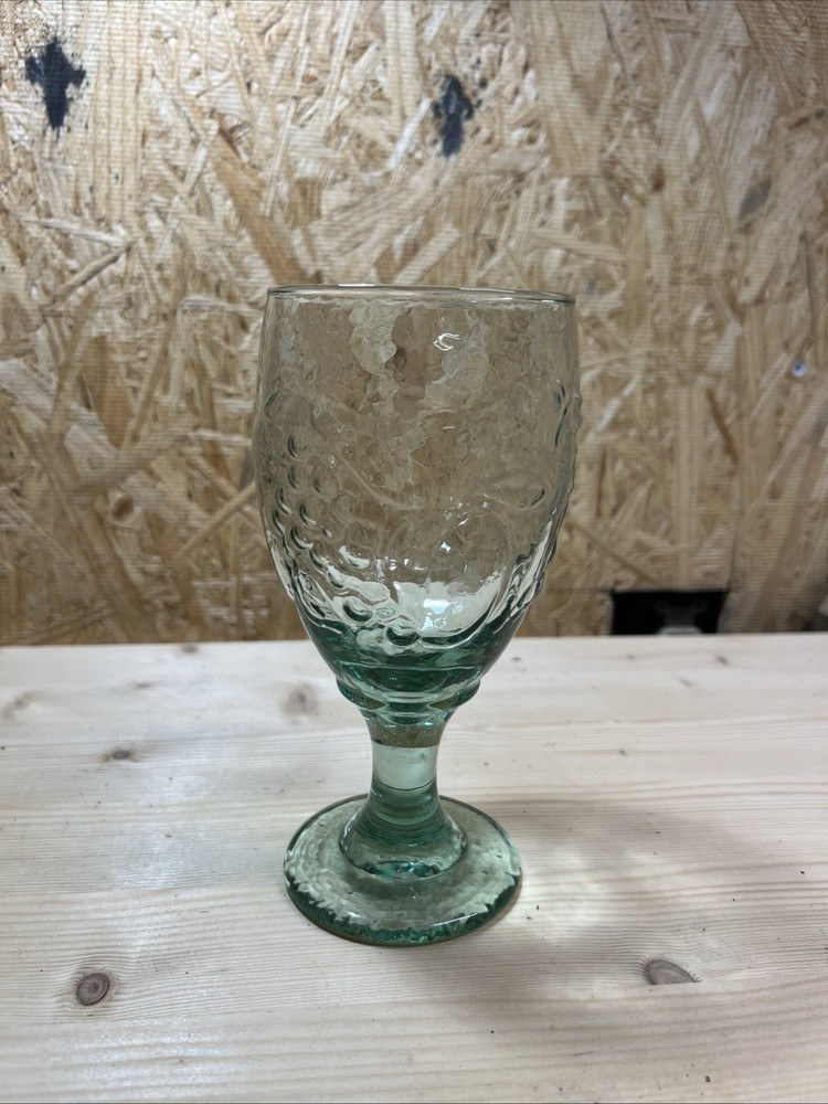 Vintage 80’s Libbey Single Goblet 16 oz Green Stem Orchard Fruit 7″h 3.2″ rim US