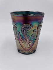 St Clair Carnival Glass Tumbler Inverted Fan And Feather Pattern Cobalt Blue