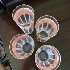 Libbey Hand Painted Pink Scroll 12oz Tumblers c1937 (4) MINT-Now on Sale-Was $79