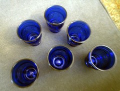 Set of 6 Vintage Maryland Glass Cobalt Blue «Ring O Rings» Shot Glasses jgx