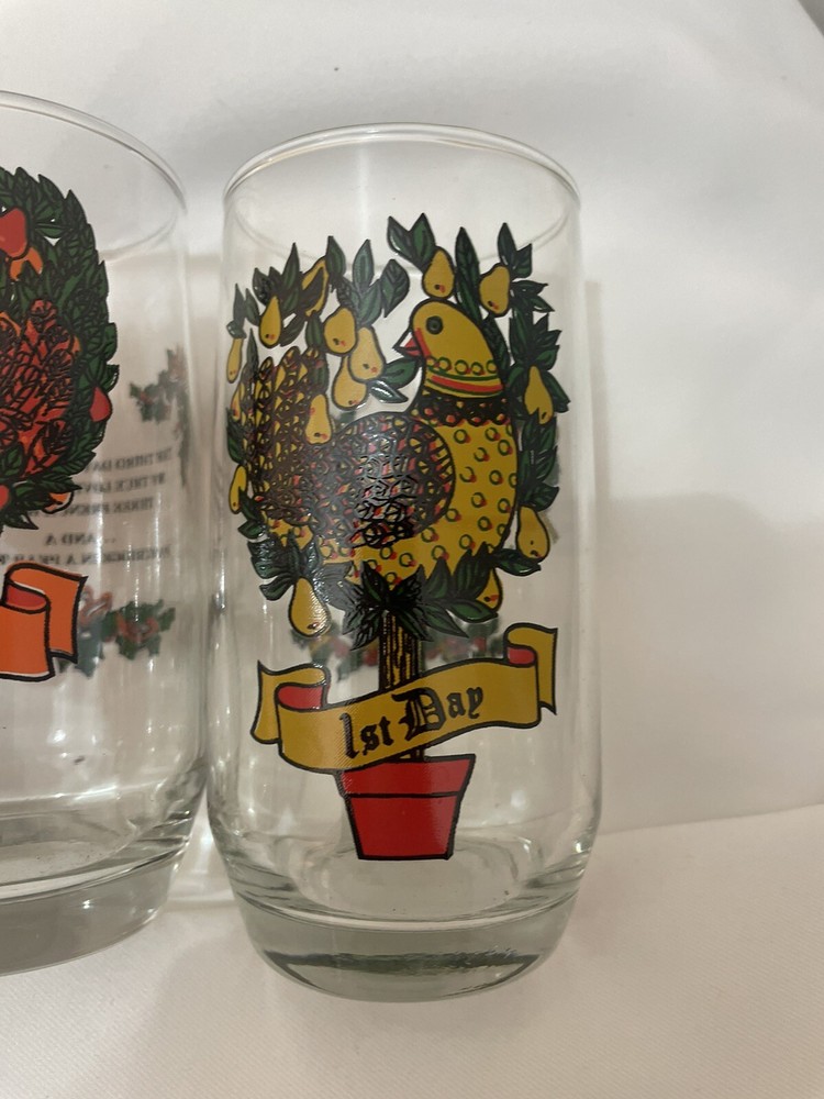 Vintage Indiana Glass 12 Days of Christmas Drinking Tumblers Set Mint Condition