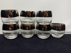 Cool Set of 7 MCM Dorothy Thorpe Wide Silver Band Roly Poly Glasses – 11 ounce