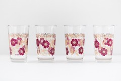 VTG Cerve Italy Floral Double Shot Glasses Set of 4 Burgundy Plum Gold 70’s MCM