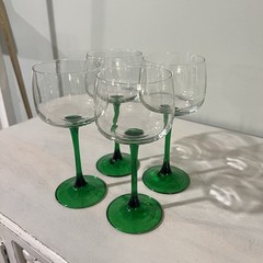 French Green Stem Wine Glass Set-Made In France 4 Luminarc 7 inches