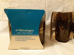 Anchor Hocking Butterfly Flower Glasses, 8 Total, Smoke Brown 12 oz, Vintage 70s