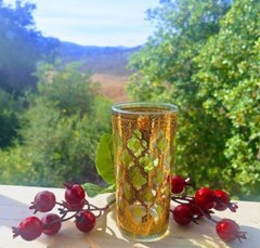 Highball Tumbler Signed Culver Valencia Gold Green Overlay Diamond 22K Gold