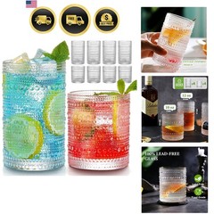 Vintage Drinking Glasses Set 8 Highball Cocktail Glasses Water Tumblers