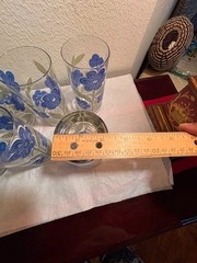 Vtg Culver Ltd Embossed Blue Green Flower Leaf Drinking Glasses Signed Lot Of 6