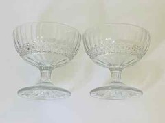 Pair Of Vintage Champagne Pressed Glasses Hobstar, Cane Pattern, Dessert Bowls
