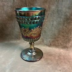 Vintage St. Clair cobalt blue iridescent carnival glass water goblet wildflower