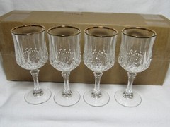 4 Cristal D’Arques Gold Rimmed 24% Crystal Wine Goblets 6.5″ Tall Made in France