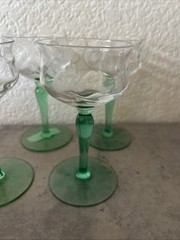 Vintage Set of 4 Small Tiffin Green Festoon Optic Draped Waved Glass GLOWS w/UV
