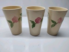 Vintage Franciscan Desert Rose Hand Decorated set of 3 Milk Tumblers, 10 ounces