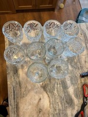 Vintage Anchor Hocking Glass Hobstar Starburst Pressed Glass Stem Goblets