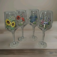 Portmeirion Botanic Garden Wine Glasses Hydrangea Sunflower Poppy Sweet Pea 4