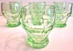 VTG Anchor Hocking Uranium Glass Georgian Honeycomb Tumblers Green 4oz Set of 7