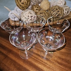 Set of 5- Ribbed Iridescent Water/Wine Glasses- Smooth Stem They Glow