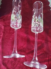 2 Libby Champagne Flutes Glasses Lily Of The Valley 9.5″ 6 Oz Delicate Floral
