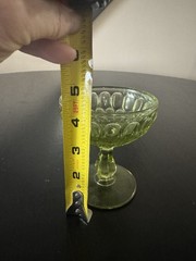 Fenton Colonial Green Sherbet Glass. Thumbprint Pattern, 6-Sided Stem, #FNT300